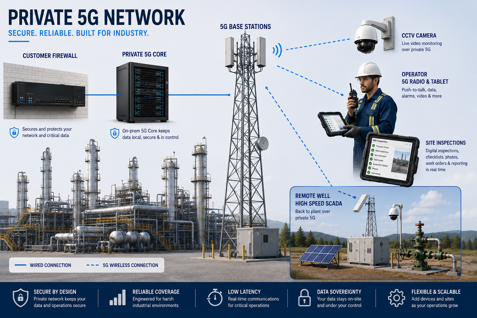 Private 5G network diagram for industrial facility